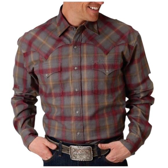 Stetson Men’s Dobby Plaid Long Sleeve Snap Front Flannel Shirt -XL - Picture 1 of 14